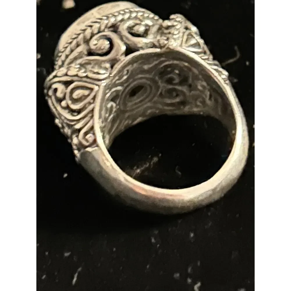 Sarda Sterling Silver 925 Filigree Peridot Statement Ring - Size 7